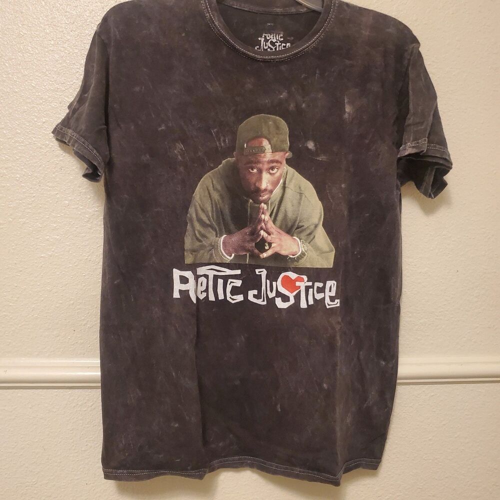 Poetic Justice Tupac Shakur T-Shirt Men's Medium M Black Acid Wash Graphic Tee